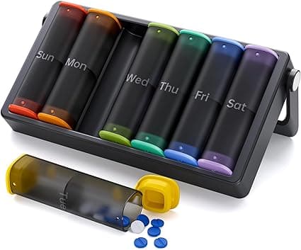 KOVIUU Upgraded Weekly Pill Organizer Travel, Large Pill Box 7 Day, 2 Times a Day Daily Pill Case with Rotatable Handle, Am Pm Twice Pill Holder Container for Vitamin, Medicine, Supplement, Black