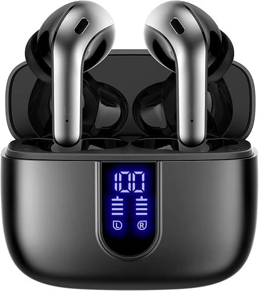 TAGRY Bluetooth Headphones True Wireless Earbuds 60H Playback LED Power Display with Wireless Charging Case IPX5 Waterproof in-Ear Earbuds with Mic for TV Smart Phone Computer Laptop Sports